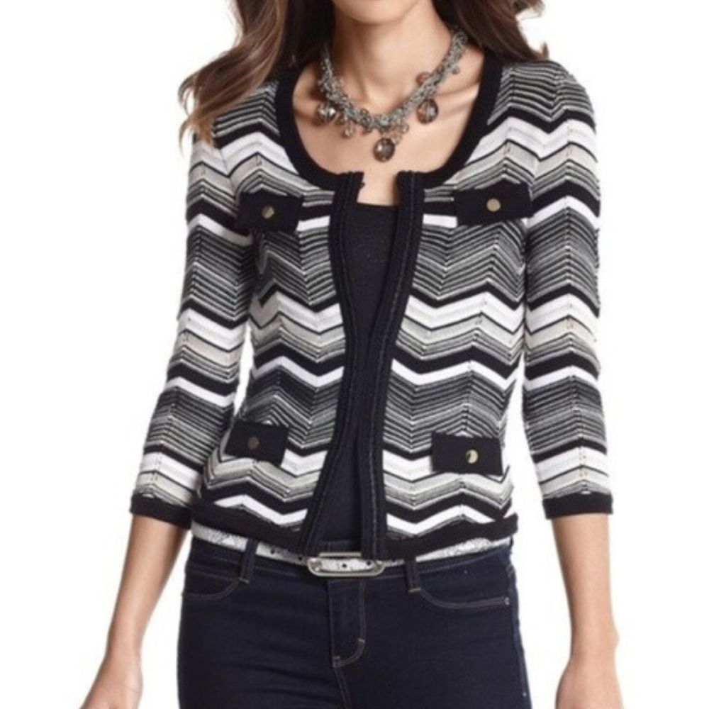 Whbm Zigzag Striped Knit Cardigan Sweater